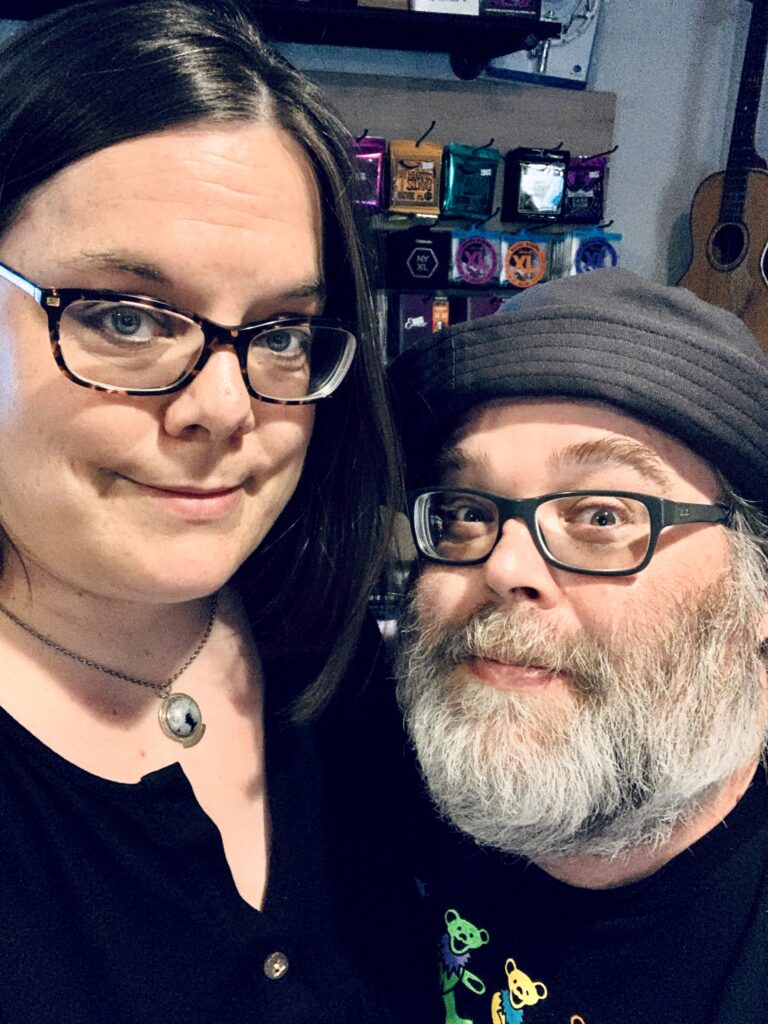Keri and Kelly at the guitar shop